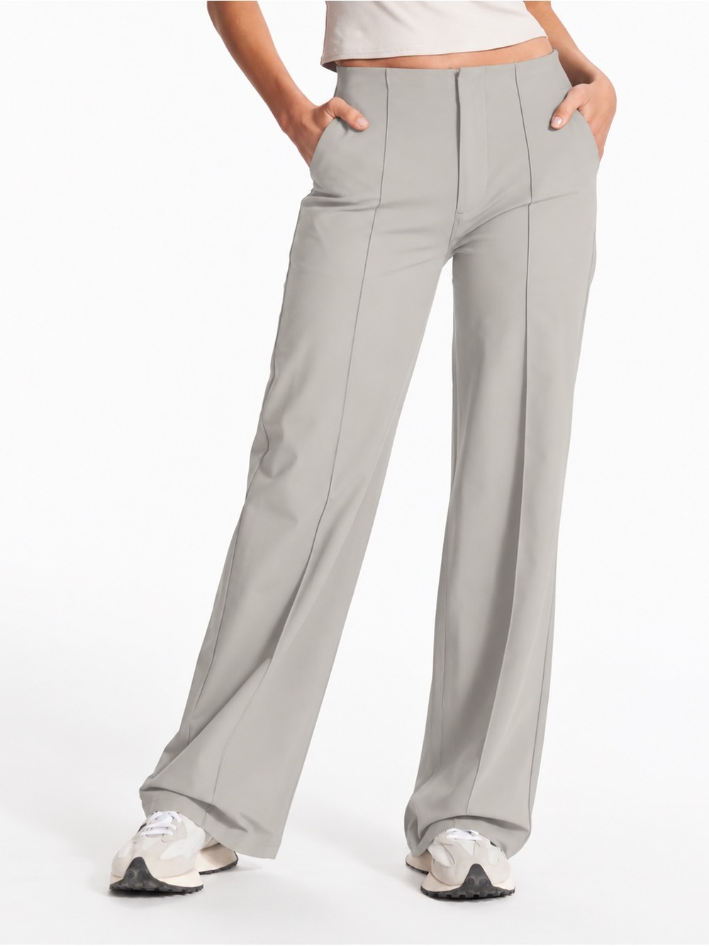 Vuori Meta Wide Leg Pants SIZE Large Gray Performance Stretch Pintuck